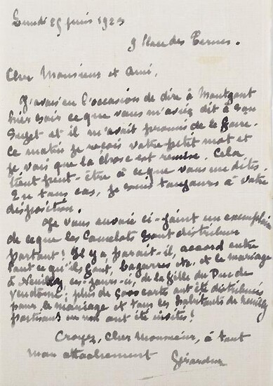 Gérardin Eigenhändiger Brief mit Unterschrift