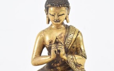 Gilt bronze buddha. Amitabha seated on lotus throne.