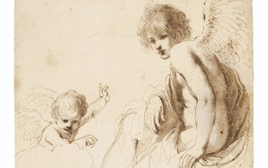 Giovanni Francesco Barbieri, il Guercino (Cento 1591-1666 Bologna), Seated angel with a putto