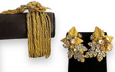 Glamorous Vintage Multi-Chain Bracelet & Matching Earrings Signed "DeMario NY"
