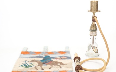 Glass and Brass Hookah with Handwoven Horseman Tapestry