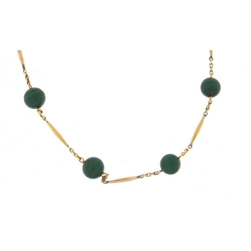Gold plated malachite design bead necklace, 54cm in length, ...
