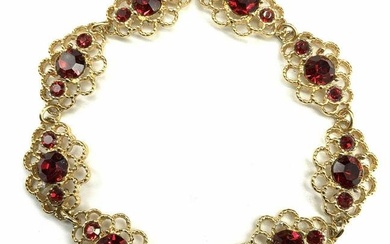 Gold tone & Red Crystal Bracelet