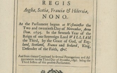 Great Britain King William III Assassination Plot 1695-98, four printed Acts of Parliament rela...