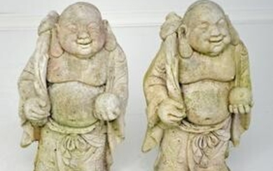Great Pair Of Cement Garden Buddhas
