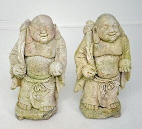 Great Pair Of Cement Garden Buddhas