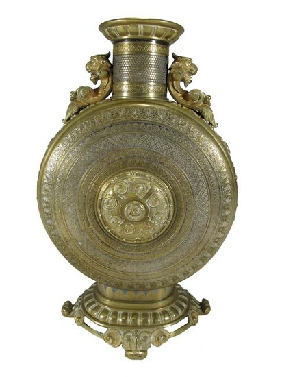 Great antique Toledo style bronze vase