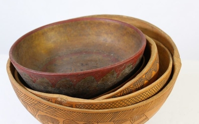 Group of African Hand Carved Wooden Bowls