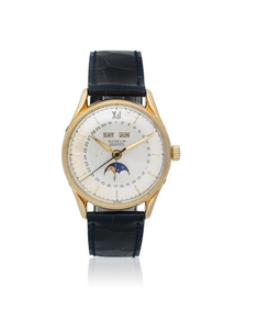 Gübelin. A 14K gold and stainless steel automatic triple calendar wristwatch with moon phase
