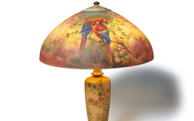 HANDEL (ESTABLISHED 1885) Parrots Table Lamp circa 1920 possibly decorated...