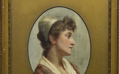HEAD STUDY OF A GIRL, A WATERCOLOUR BY F M