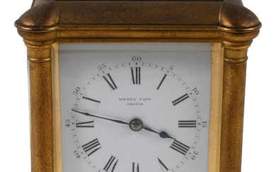 HENRY CAPT (GENEVE) GILT-BRASS GRANDE SONNERIE CARRIAGE CLOCK, LATE 19TH CENTURY 6 1/2 x 4 in. (16.5 x 10.2 cm.)