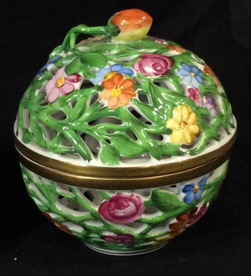 HEREND Pierced Floral Porcelain Jar, Hungary