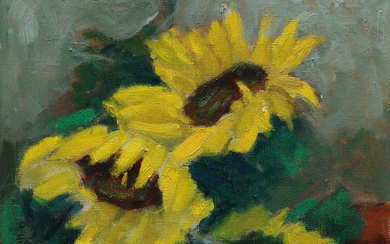 HILDING HÖGBERG, oil on canvas, sunflowers, signed.