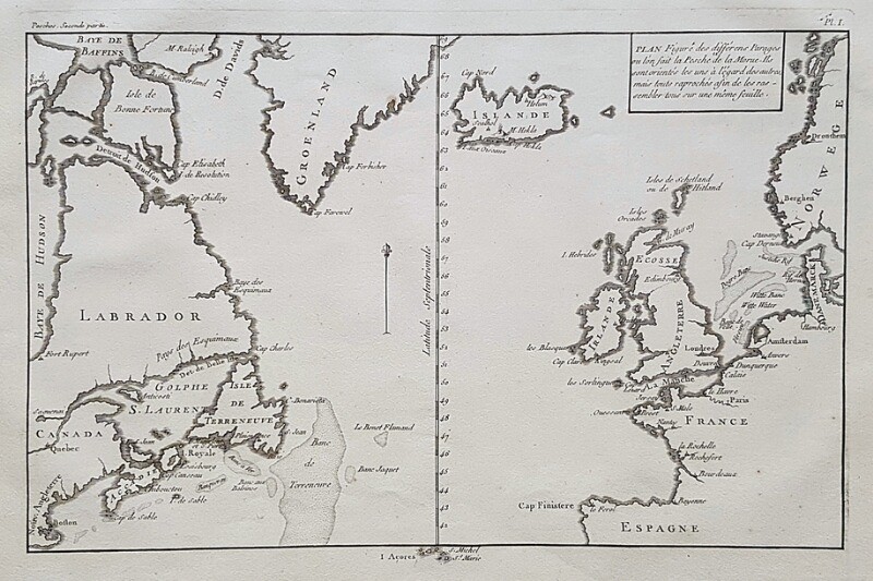 H.L. Duhamel du Monceauand Jean-Louis De La Marre: Map of the North Atlantic. 1772. Copper engraving. 20×32 cm. Unframed.
