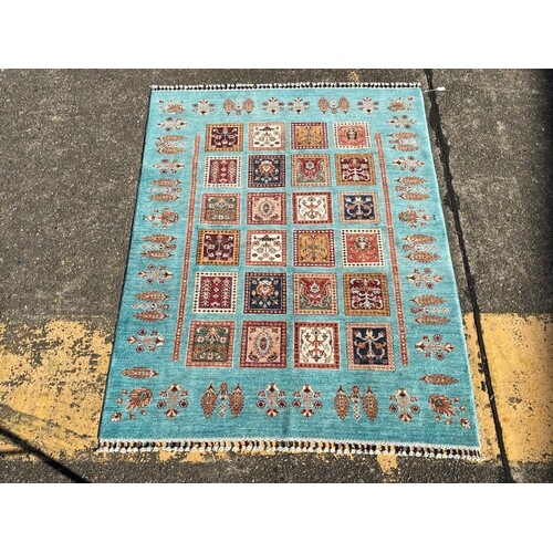 Hand knotted pure wool Afghan chobi carpet, approx 202cm x 1...