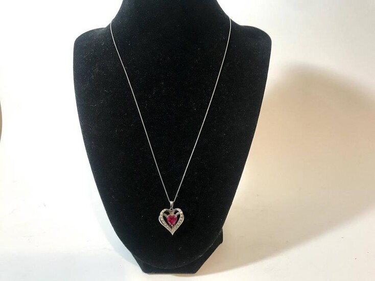 Heart Cut Ruby Double Halo Women's Pendant Necklace
