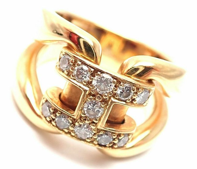 Hermes 18k Yellow Gold Large H Diamond Band Ring