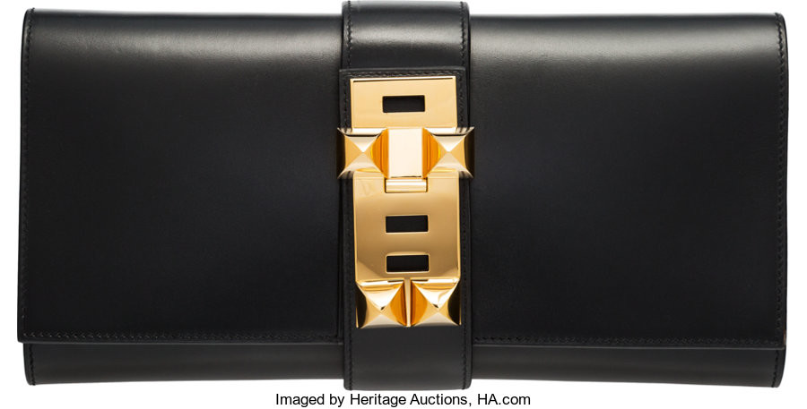 Hermès 29cm Black Calf Box Leather Medor Clutch with...