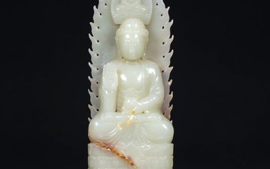 Hetian jade Sakyamuni Buddha sitting statue