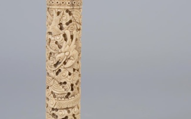 High-Grade Carved Bone Relief Incense Case with Dragon Pattern, 19th Century