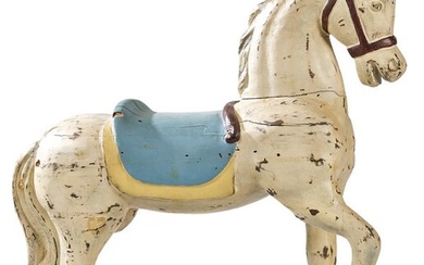 "Horse" in carved and polychrome wood.