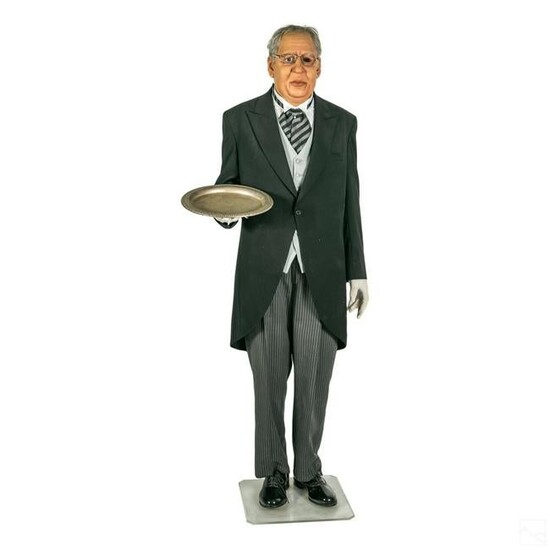Hyper-Realistic Life Sized Male Butler Sculpture