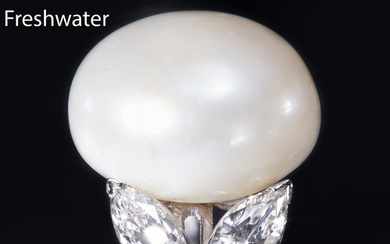 IMPORTANT NATURAL PEARL AND DIAMOND RING