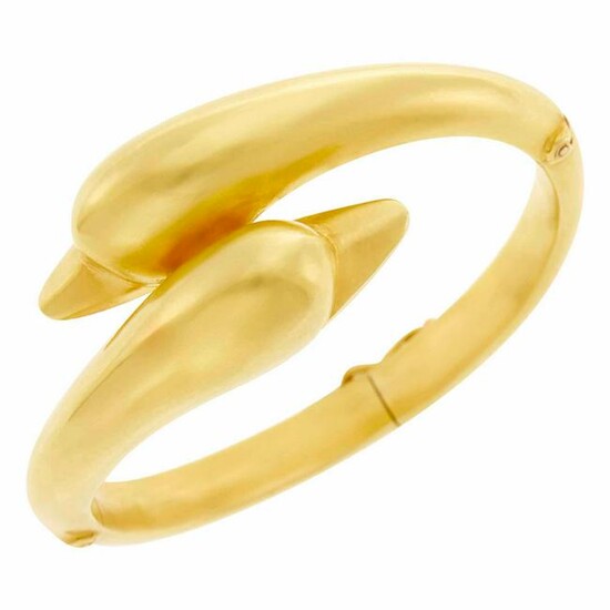 Ilias Lalaounis Gold Swan Crossover Bangle Bracelet