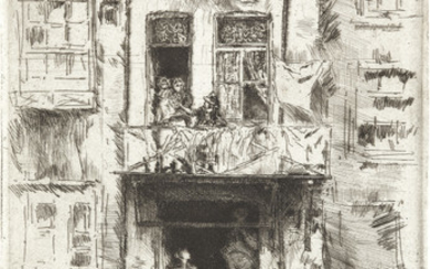 JAMES A. M. WHISTLER Balcony, Amsterdam. Etching and drypoint on antique cream laid...