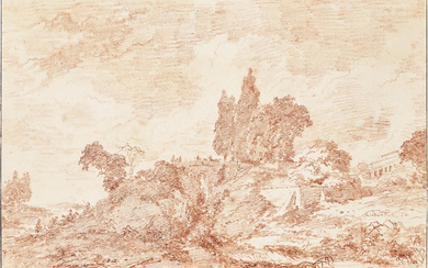 JEAN-HONORÉ FRAGONARD (GRASSE 1732-1806 PARIS) A wooded landscape with ...