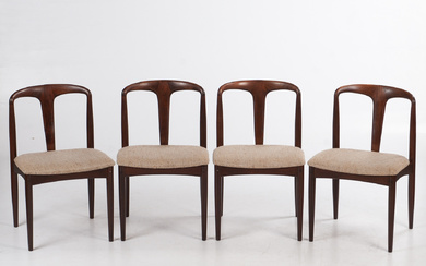 JOHANNES ANDERSEN. For Uldum Møbelfabrik, 4 chairs, model “Juliane” “7171", jacaranda, wool, 1960s, Denmark.