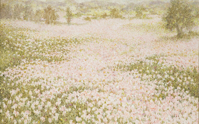 JOHN ULBRICHT (Havana 1926-Galilea, Mallorca 2006) "Pink Spring". 1984 Oil on canvas Signed, dated and titled "Primavera rosa 1984" on the back. Measurements: 97 x 146 cm. Exit: 1.200uros. (199.663 Ptas.)