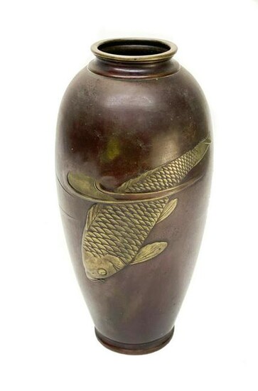 Japanese Bronze Mounted Koi Fish Vase, Meiji Period