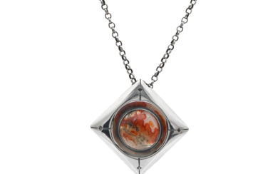 Jewellery Pendant/Chain PENDANT WITH CHAIN, silver, cabochon cut agate, Er...