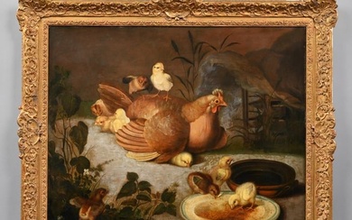 Johann Wenzel Peter - Hen and Chicks in a Farmyard