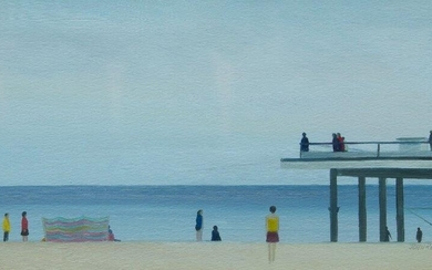 John Reay, British 1947-2011- The Pier; gouache, signed lower right, 15.5 x 25 cm (ARR)