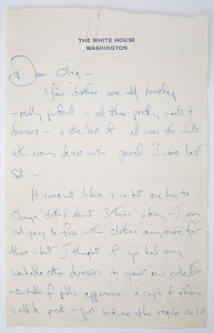 KENNEDY, JACQUELINE as FIRST LADY Autograph letter signed to Oleg Cassini.