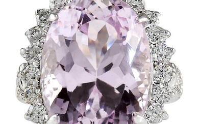 Kunzite Diamond Ring 14K White Gold