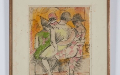 LAGAR Celso (1891-1966) "Bal masqué" Pastel et crayon noir, signé en bas à gauche 31,5...