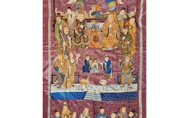 LARGE SILK EMBROIDERED WALL HANGING QING DYNASTY, 19TH