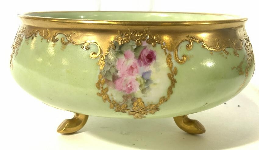 LIMOGES Footed Porcelain Bowl W Gilt Detail