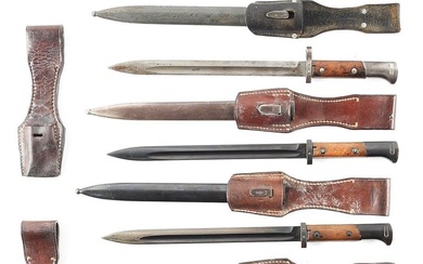 LOT OF 7: CZECH, GERMAN, AND SIAMESE MAUSER BAYONETS.