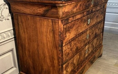 LOUIS PHILIPPE EXOTIC FIGURED WALNUT M/TOP COMMODE