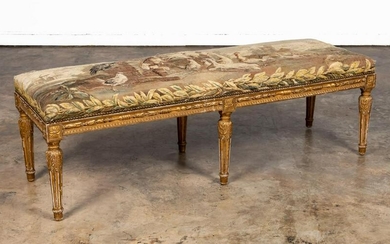 LOUIS XVI BENCH WITH TAPESTRY TOP, LATE 19TH C.
