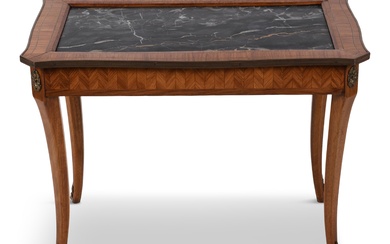 LOUIS XVI STYLE BRASS MOUNTED TULIPWOOD SIDE TABLE 22 1/4 x 29 x 17 in. (56.5 x 73.7 x 43.2 cm.)