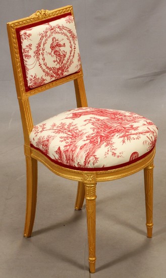 LOUIS XVI UPHOLSTERED CARVED GILTWOOD SIDE CHAIR 33 16
