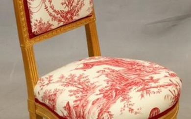 LOUIS XVI, UPHOLSTERED, CARVED GILTWOOD SIDE CHAIR