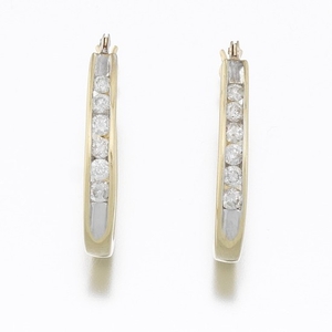 Ladies' Gold and Diamond Pair of Hoop Earrings