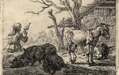 Laer, Pieter Bodding van (1592-1642). Three swines and two asses,...